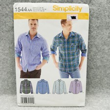 Simplicity 1544 Button Up Shirt w Long Sleeves and Collar Mens Sz 34 42 Pattern