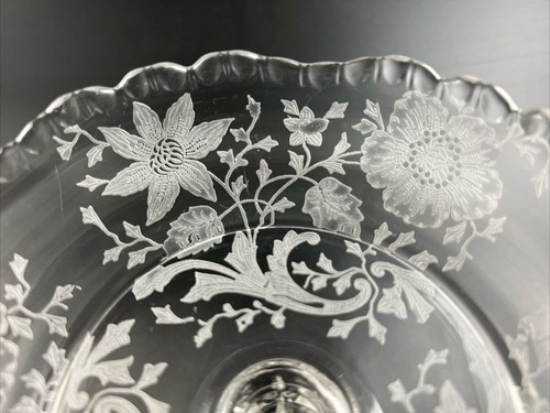 Vintage Cambridge Elegant Glass No. 3500 Gadroon WILDFLOWER Etch 5" Compote - Picture 3 of 11