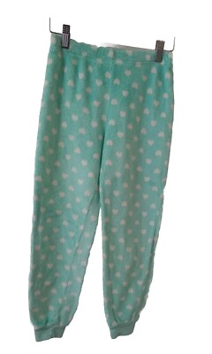 Member's Mark Sleep Pants Girls 7/8 Turquoise Elastic Waist Fleece White Hearts