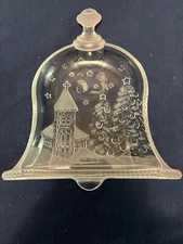 Vintage Clear Glass Bell Church & Trees Stars & Moon Candy Relish Dish