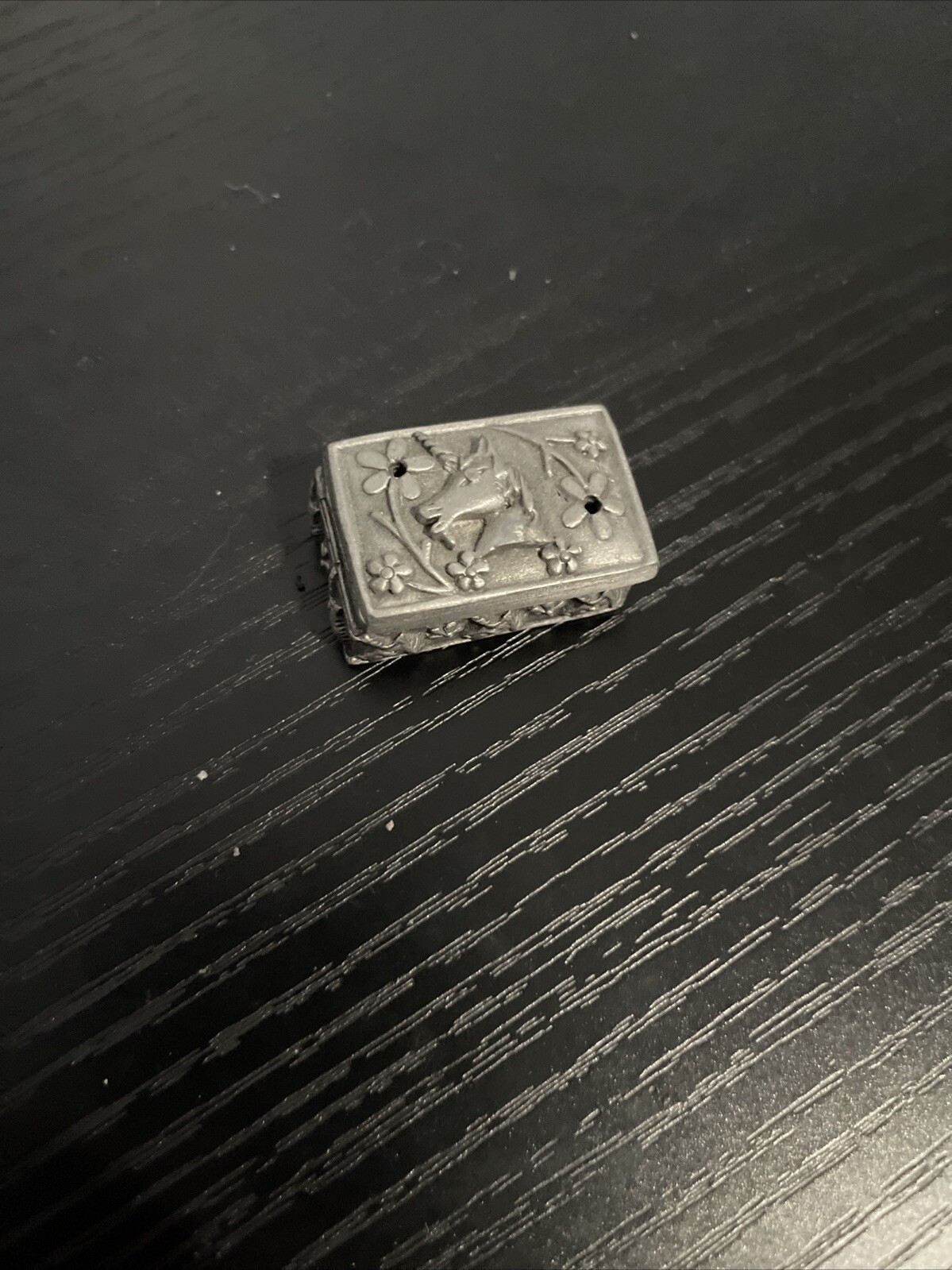 Vtg Torino Pewter Trinket Box Pin Set Unicorns Tiny
