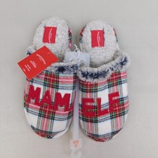 Wondershop Men Mama Elf Tartan Plaid Faux Fur Lined Christmas Slippers 5/6 Small