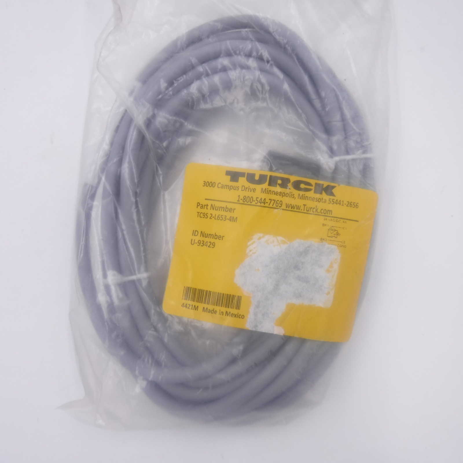 13' Turck Actuator & Cord Set TC9S 2-L653-4M U-93429 9.4mm 3-pin female DIN43650