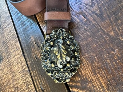 Vintage Cabi Brown Leather Belt with Beautiful Ornate Leaf  display picture 2