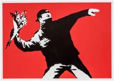 BANKSY Poster Or Rolled Canvas Print "LOVE IS IN THE AIR"
