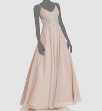  328 Aqua Women's Pink Sleeveless V-Back Applique Gown Dress Size 2