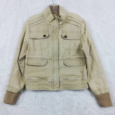 French Dressing Womens Jacket FDJ Solid Beige Full Zip Front Pockets Mock Neck M