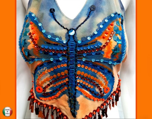 Women Short Clothing Tank Crop Top Elegant Tanktop Luxury Embroidered Butterfly - Picture 5 of 24