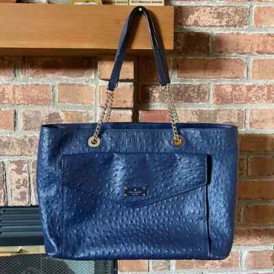 Kate Spade Blue A La Vita Ostrich Halsey Tote w/ COA
