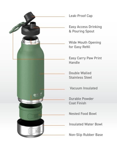 Paquete de 2 vasos de botella aislados ASOBU Buddy 34 oz + alimentos + cuenco de agua a prueba de fugas - Imagen 8 de 13