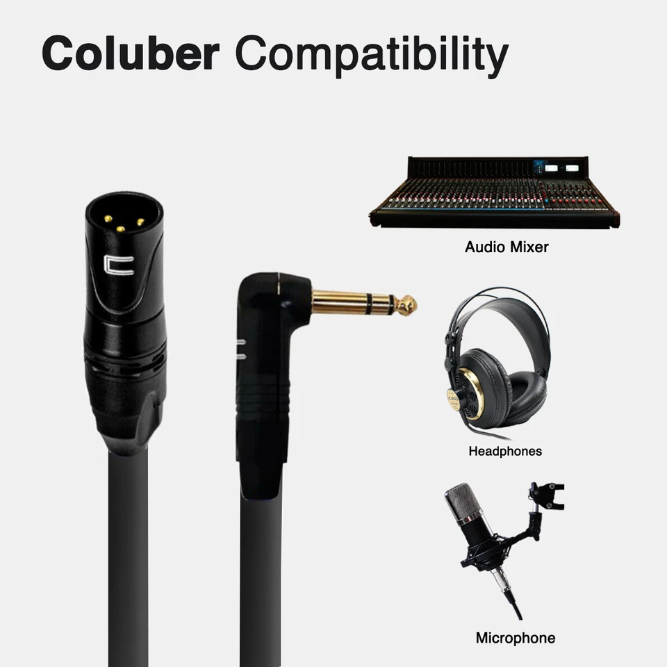 Cable mono desequilibrado 3 pines XLR macho a ángulo recto 1/4" TS longitud personalizada, color Foto 3 de 4