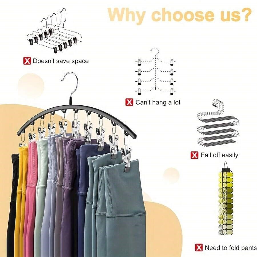 10 Pack Legging Hangers With Clips - Space Saving Closet Organizer For Yoga Pants, Shorts & More - View #9
