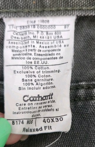 Vtg Carhartt Carpenter Relaxed Fit B174 Mos Green Work Pants! 40"×30" - 第 8/9 張圖片