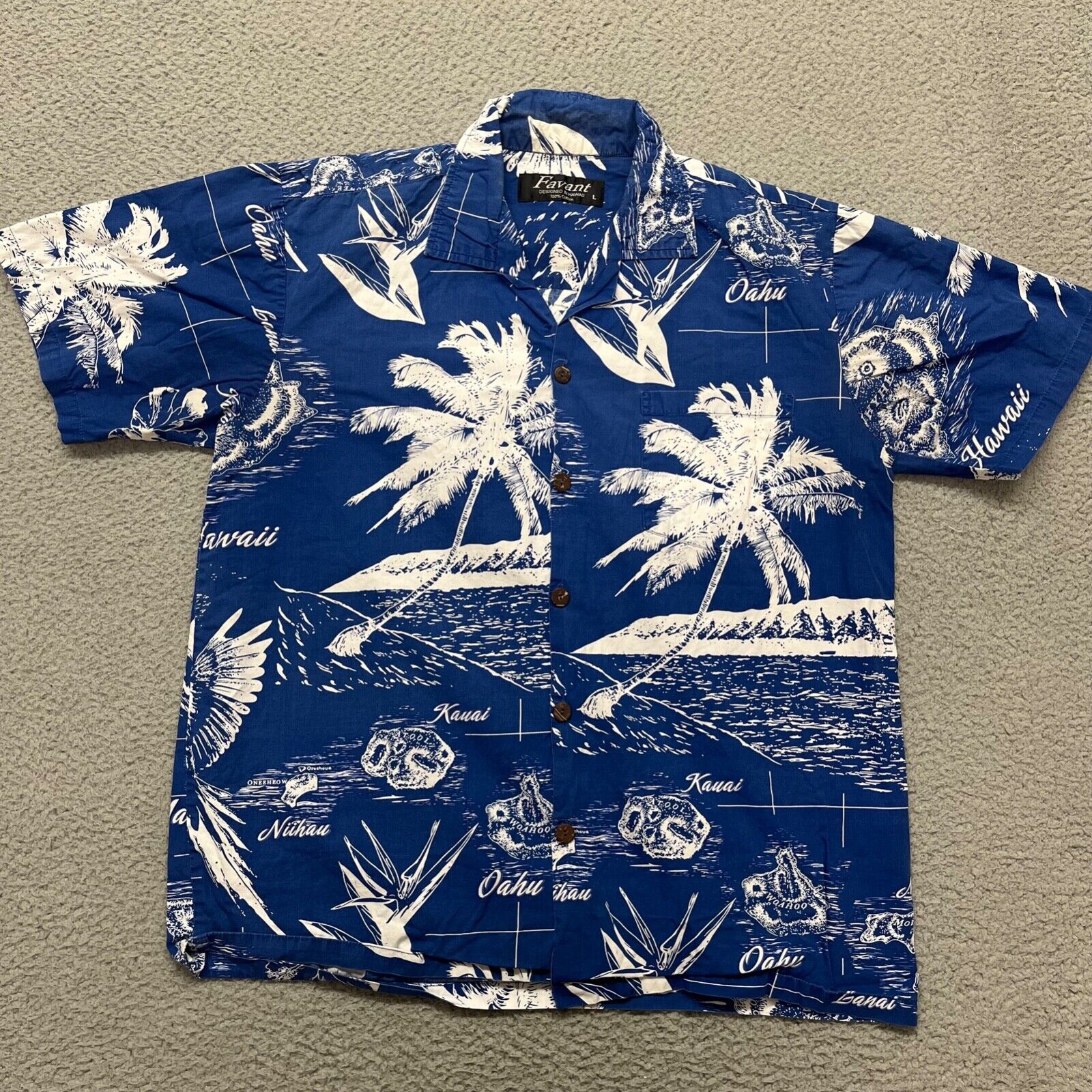Favant Hawaiian Shirt Mens L Blue Tropical Beach … - image 1