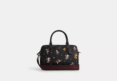 Coach Disney X Coach Rowan Satchel With Holiday Print Black Multi - NWT