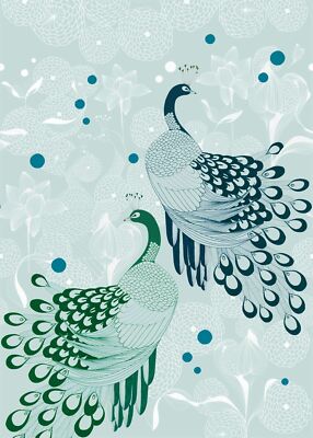 Rasch Tapete 539158 Club Botanique Pfau Pfauen Vögel grün tütkis Wandbild Vlies