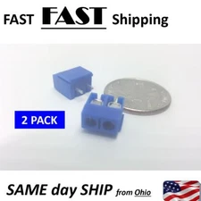 small blue plastic terminal block with 2 small screws and 2 pins - PCB mount T 