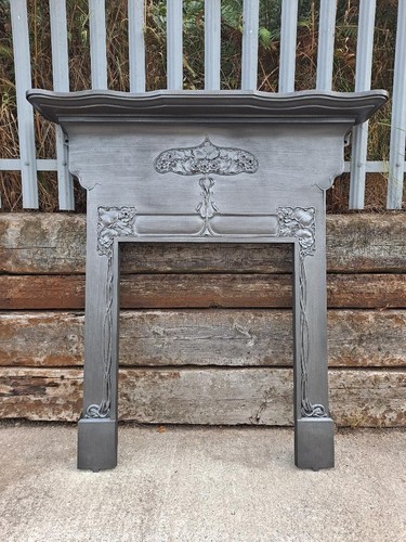 Art Nouveau cast iron fireplace mantel surround original antique fireplace - Picture 2 of 12