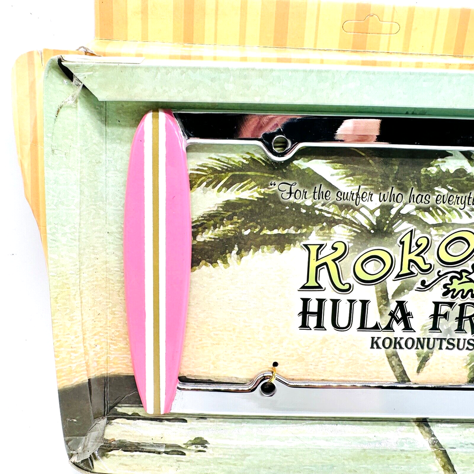 Vintage Tiki Surf Kokonuts Hula Frames Pink Surfboard License Plate
