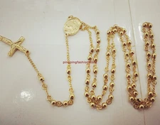 STAINLESS STEEL GOLD PLATED CRUCIFIX ROSARY CHAIN NECKLACE(24"+ 5.3")4mm/22g