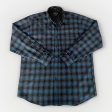 Pendleton Lodge Men's L Blue Black Plaid 100 USA Virgin Wool Flannel Shirt
