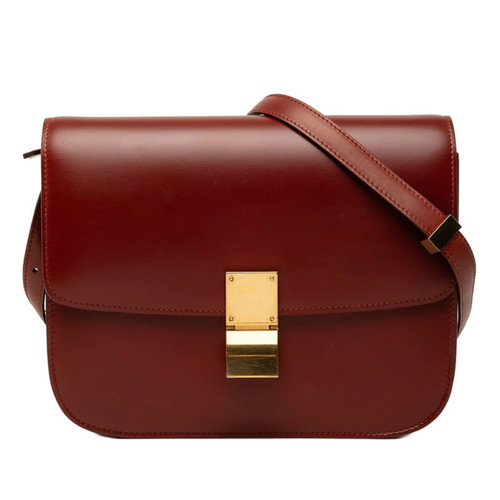 Celine Classic Box Shoulder Bag, Red/Bordeaux Leather, Women's CELINE GZl1l9oq