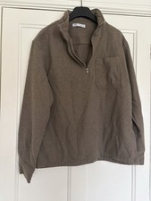 Men’s Zara Quarter Zip Wool Jumper Size L Brown Pullover Sweater