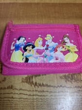 Disney Princess Trifold Pink Wallet/billfold 6 Princesses. Zippers And Snaps VG