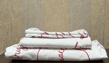 Pottery Barn Sentiment Organic Cotton 4-piece Sheet Set Queen Red White