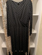 Old Navy Black White Polka Dot Long Sleeve Wrap Midi Dress XL