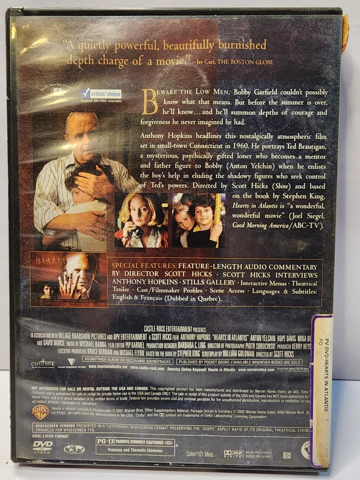 Hearts in Atlantis DVD 2001 Anthony Hopkins Scott Hicks Director - Image 2 of 3