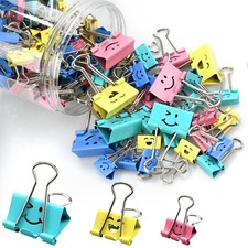 100 Pack Binder Clips Assorted Sizes and Colors Cute Smiling Face Metal Paper