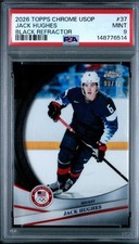 JACK HUGHES RARE 2026 Topps Chrome USA Golden Goal Refractor /10 MINT PSA 9