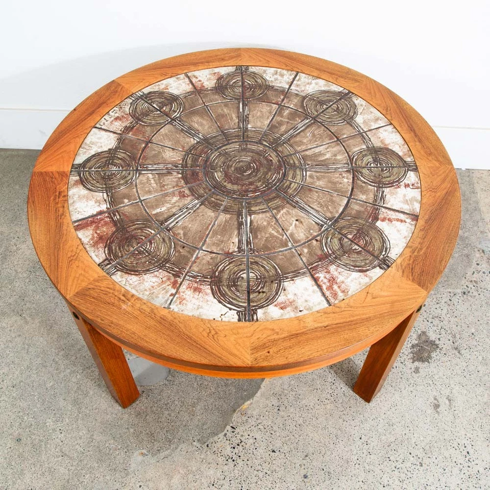 Mid Century Danish Modern Coffee Table Round Rosewood Tile Circular Signed Mcm Foto 2 de 4