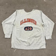 Vintage Grey Distressed Illinois Reverse Weave Sweater
