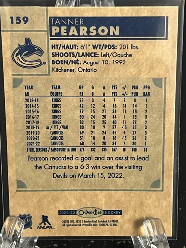 TANNER PEARSON----2022-23 O PEE CHEE----RETRO----CANUCKS---FREE SHIPPING - Picture 2 of 2
