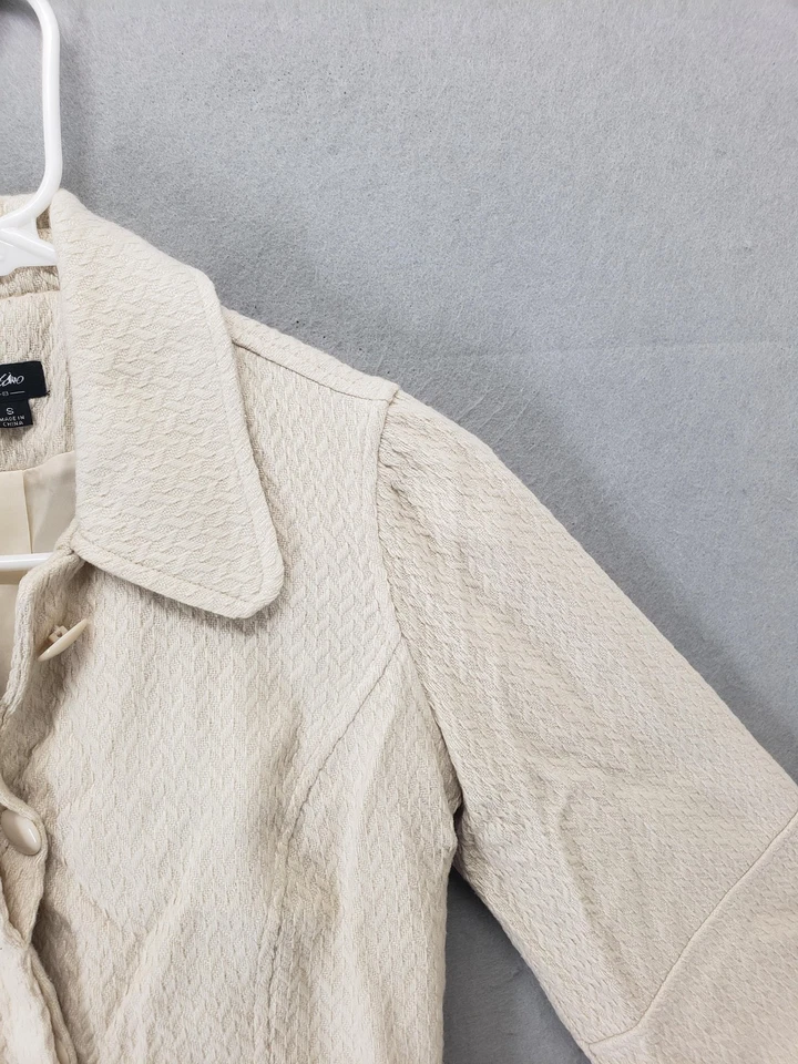 Mossimo Jacket Womens Small Cream Textured 3/4 Sleeve Button Up Lined Blazer - Image 3 of 4