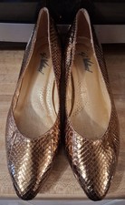 Vtg Aj Valenci COPPER Snakeskin Leather Shoe Pump Women 8.5 Heel Shiny Metallic