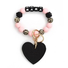 Silicone Beaded Wristlet Keychain Gifts for Mom, Large Wrist Bracelet key Pink