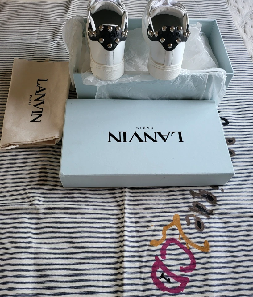 Lanvin White & BlackLeather Sneakers Women's - Image 3 of 4