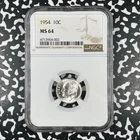1954 U.S. 10 Cents Roosevelt Dime NGC MS64 Lot#HP478 Silver! Choice UNC!