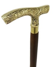 Vintage Brass Antique Derby Handle Victorian Wooden Walking Stick Cane Foldable