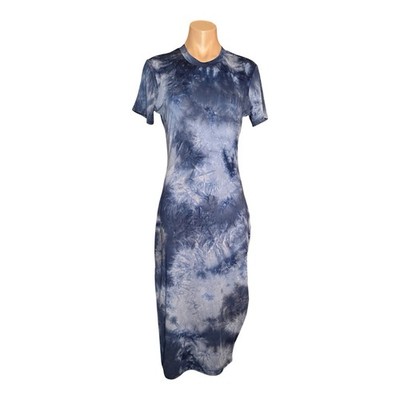 Lovers + Friends Blue Tie Dye Sporty Dress Midi Slit Stretchy Size M