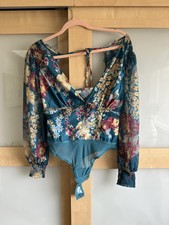 Free People Wanderlust Floral Print Bodysuit - Size S - Jade Combo