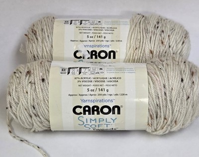 2 Skeins Caron Simply Soft Tweeds Yarn Off White 5 Oz 250 Yards Speckled