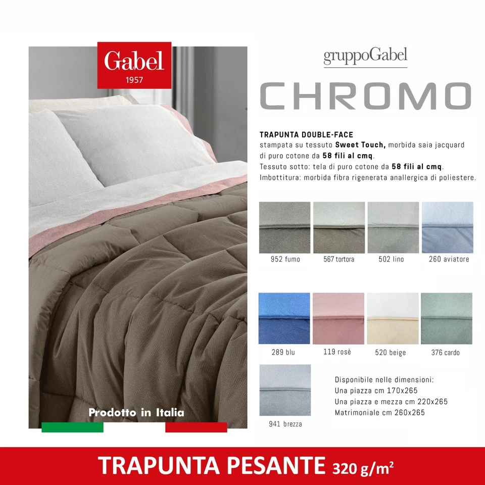 Trapunta Gabel Chromo Piumone invernale double face tinta unita puro cotone - Immagine 2 di 2