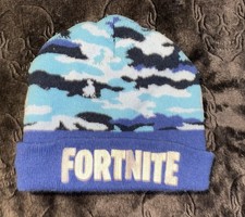 Fortnite Camouflage Blue Stretch Beanie Winter Video Games Theme One Size