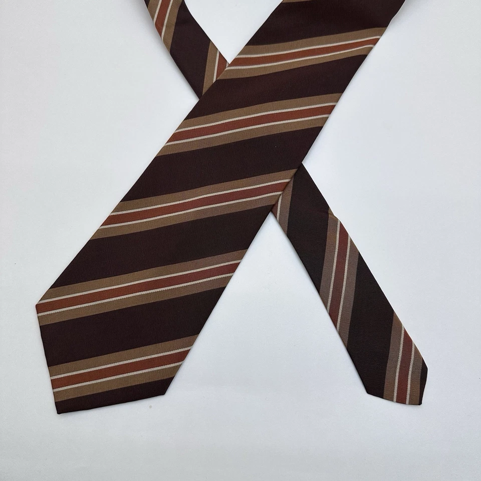Atkinsons Irish Poplin Brown Tan Orange Striped Silk Wool Ireland 4 x 54 T100 - Image 2 of 4