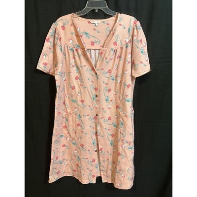 Adonna Sleepwear Nightgown Womens Pink Floral Waffle Knit Pockets Snap Buttons L