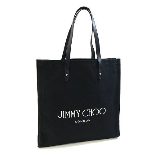Jimmy Choo Tote Bag Logo Tote Black Canas Leather Shoulder Shoulder ertical